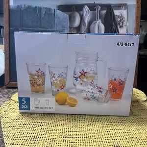 Vibrant Stars Glass Set with Red and Blue Accents (pick up only)